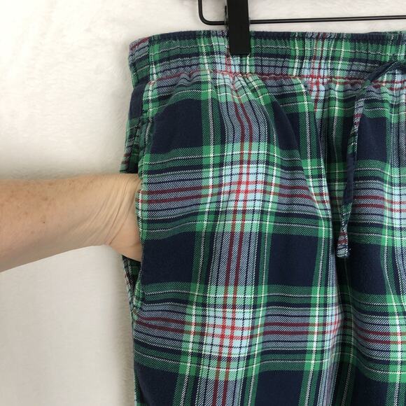 LANDS END‎ Flannel Pajamas Men's Sz L Blue Green Plaid 100% Cotton Button Up Set - Picture 16 of 16